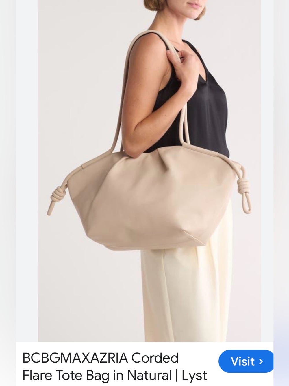BCBQMaxazria Natural Corded Flare Tote Bag